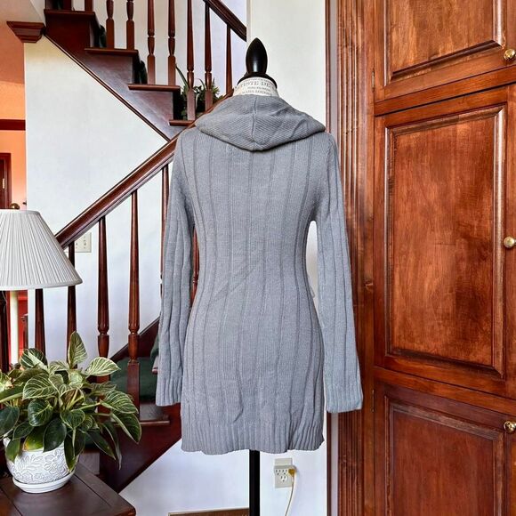 Grey White Argyle Long Sweater Top Dress Cardigan Preppy TwilightCore - Picture 2 of 5